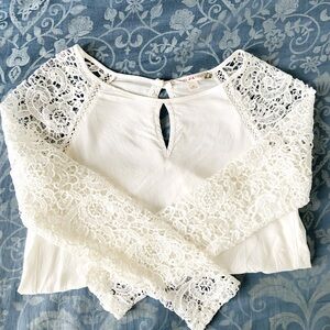 Chelsea & Violet lacy blouse- two buttons half closure on the back.
